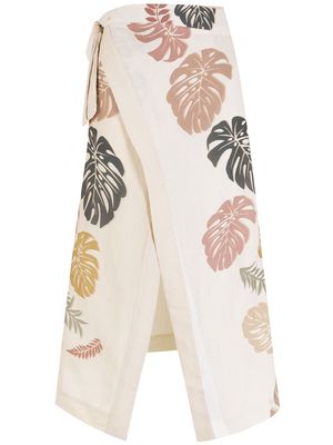 Amir Slama palm leaf print wrap skirt - Neutrals