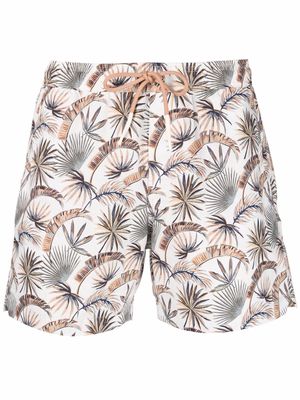 Eleventy leaf-print swim shorts - White