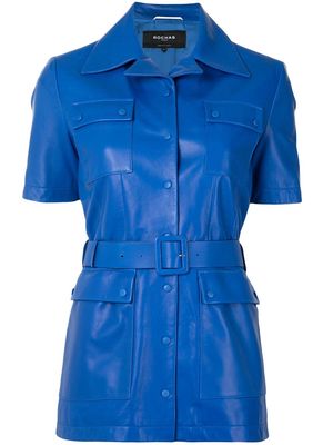 Rochas short-sleeved leather jacket - Blue