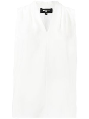 Paule Ka V-neck draped satin blouse - White