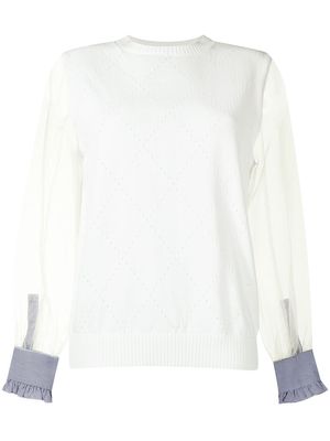 Sueundercover sheer-sleeved jumper - White