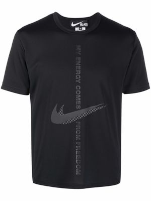 Black Comme Des Garçons Swoosh-print slogan T-shirt