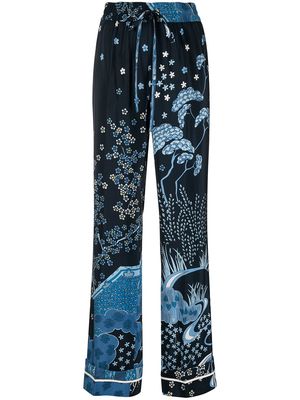 RED Valentino floral-print straight-leg trousers - Blue