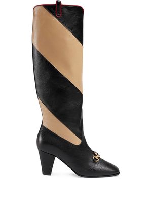 Gucci Zummi GG Horsebit striped knee-high boots - Black