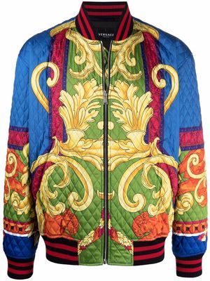 Versace baroque-print quilted bomber jacket - Blue