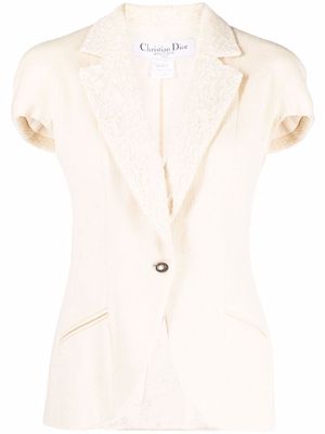 Christian Dior 1990s pre-owned lace-panelled short-sleeved blazer - Neutrals