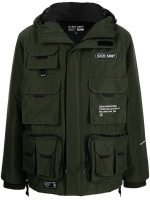 izzue multiple-pocket hooded jacket - Green