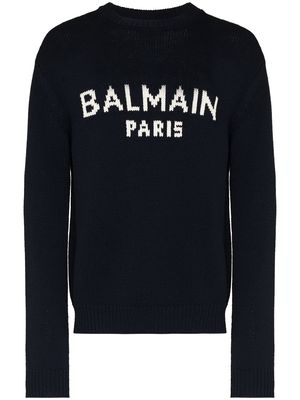 Balmain logo-intarsia knitted jumper - Blue