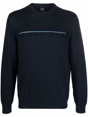 Armani Exchange embroidered-logo crewneck jumper - Blue