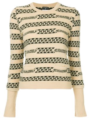 Chanel Pre-Owned 2001 chain-intarsia jumper - Neutrals