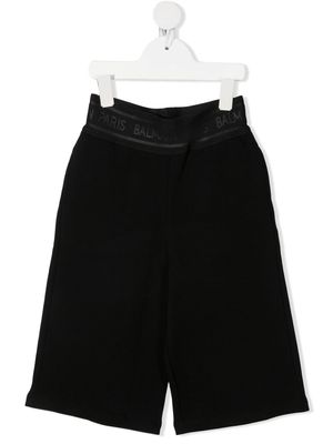 Balmain Kids logo-waistband shorts - Black