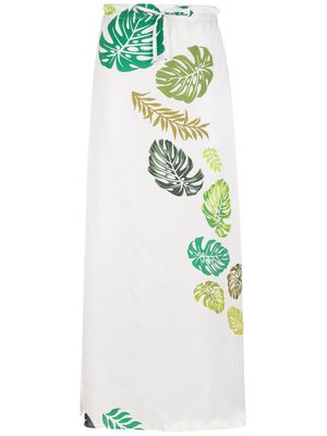 Amir Slama palm leaf print midi skirt - White
