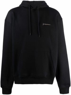 Jacquemus logo-embroidered drawstring hoodie - Black