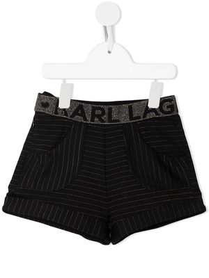 Karl Lagerfeld Kids waist-logo pinstriped shorts - Black