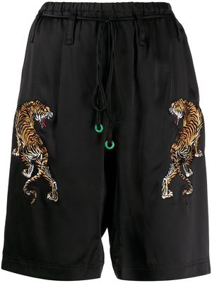 Alexander Wang tiger-embroidered silk-satin pyjama shorts - Black