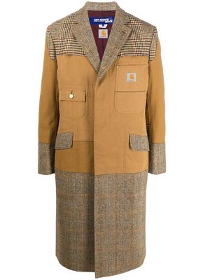 Junya Watanabe x Carhartt mix-pattern panelled overcoat - Brown