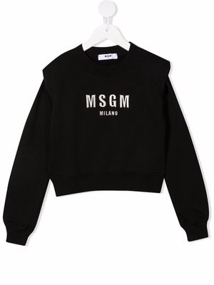 MSGM Kids logo-embroidered cotton sweatshirt - Black