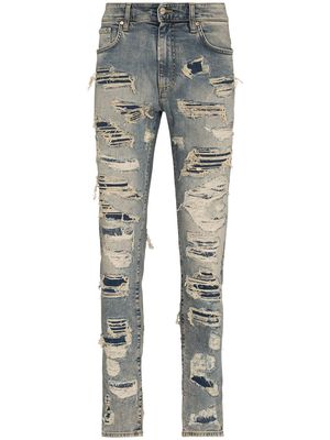 Represent distressed-finish skinny jeans - Blue
