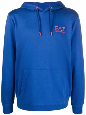 Ea7 Emporio Armani logo-print cotton hoodie - Blue