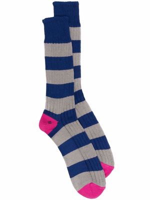 Mackintosh striped knitted cotton socks - Grey