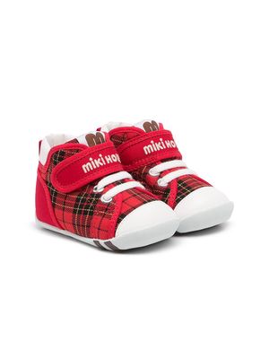 Miki House tartan touch-strap sneakers - Red