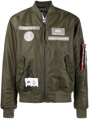 izzue logo-patch bomber jacket - Green