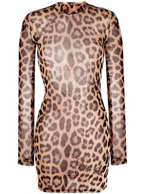Philipp Plein leopard-print mock neck dress - Neutrals