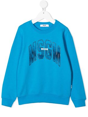 MSGM Kids logo-print cotton sweatshirt - Blue