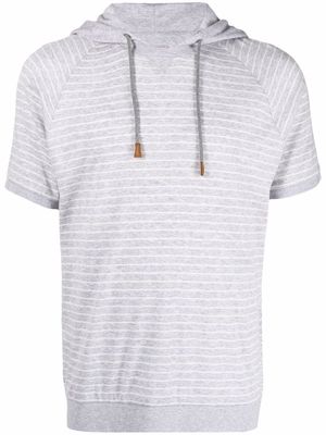 Eleventy stripe-print hooded T-Shirt - Grey