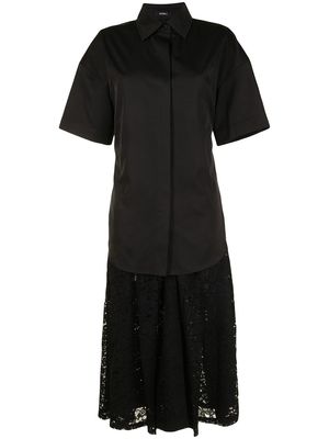 Goen.J shirt-layered pleated-lace dress - Black