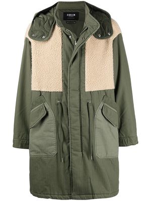 FIVE CM panelled hooded coat - Green
