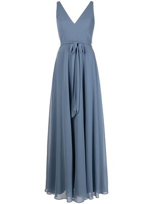 Marchesa Notte Bridesmaids V-neck sash belt sleeveless gown - Blue