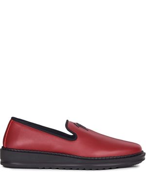 Giuseppe Zanotti slip-on leather slippers with logo detail - Red