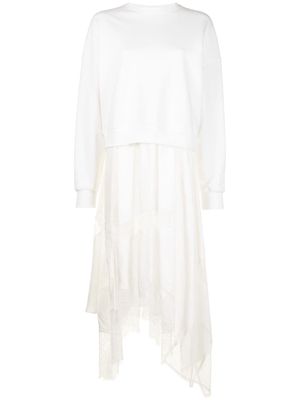 Goen.J sweatshirt-layered lace dress - White