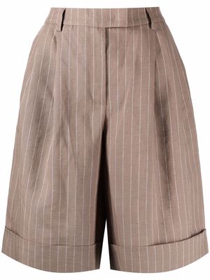 12 STOREEZ striped linen knee-length shorts - Brown