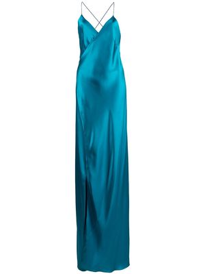 Michelle Mason cross-strap silk wrap gown - Blue