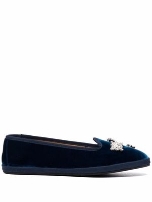 Giannico velvet-effect crystal-embellished ballerina shoes - Blue