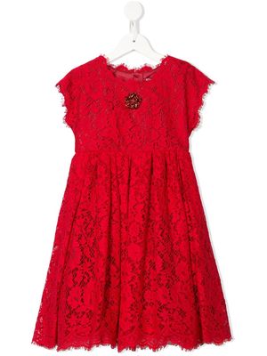 Dolce & Gabbana Kids crystal-flower floral-lace dress - Red