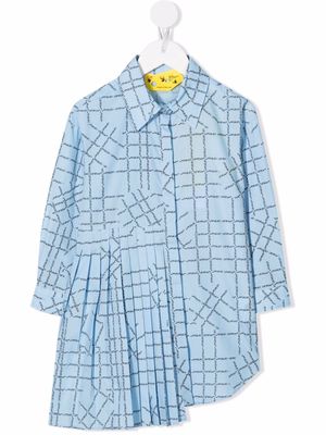 Off-White Kids asymmetric grid shirt dress - Blue