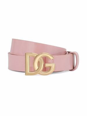 Dolce & Gabbana Kids logo-buckle leather belt - Pink
