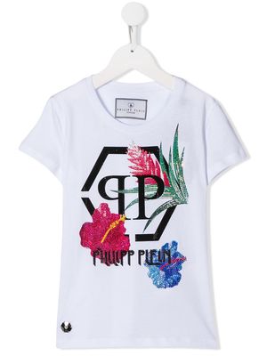 Philipp Plein Junior floral logo T-shirt - White