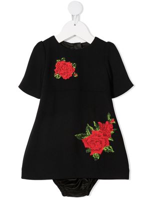 Dolce & Gabbana Kids rose-embroidered dress - Black