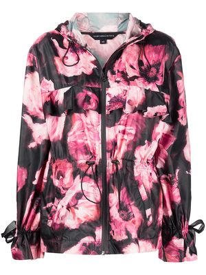 Marchesa Notte floral-print hooded jacket - Black