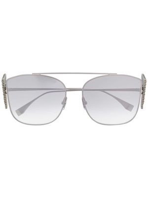 Fendi Eyewear embellished-FF logo oversized sunglasses - Silver