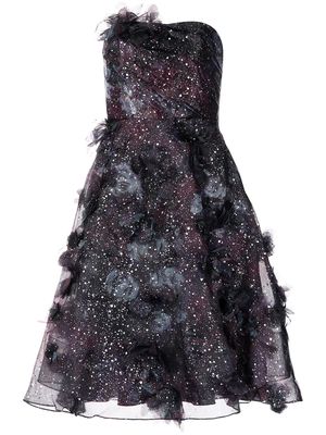 Marchesa Notte strapless foiled ruffle dress - Multicolour