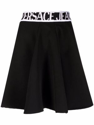 Versace Jeans Couture logo-waistband A-line skirt - Black