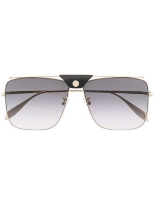 Alexander McQueen Eyewear leather trim navigator-frame sunglasses - Gold