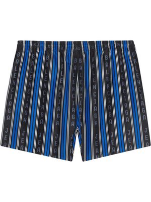 Balenciaga logo striped swim shorts - Blue