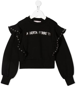Alberta Ferretti Kids ruffled shoulder cotton sweatshirt - Black