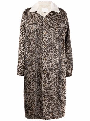 R13 leopard-print shearling-trim coat - Black